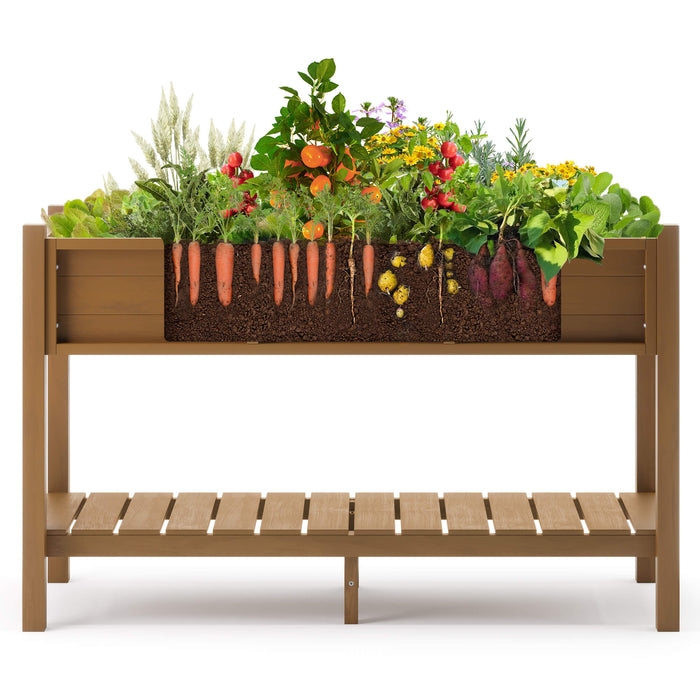 Elevated Planter Box Coastal White Poly Resin with Vertical Slatted Sides