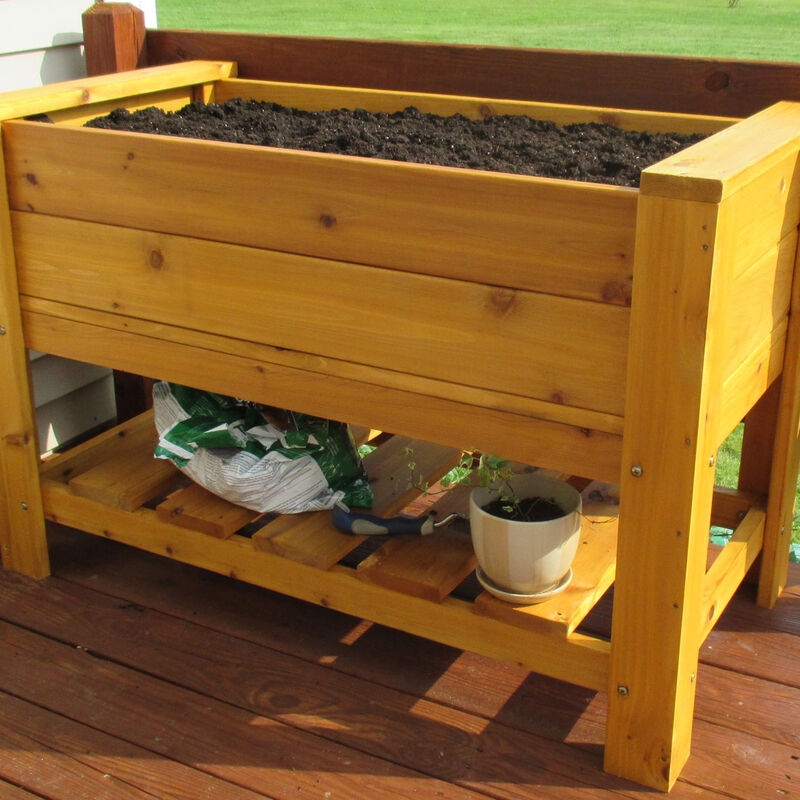 Elevated Planter Cedar Wood V-Shaped Trough Design with Protective Liner