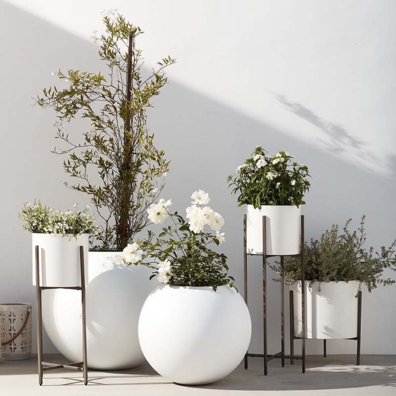 Elevated Planter Tall Tripod Stand Matte White, Modern Patio Styling