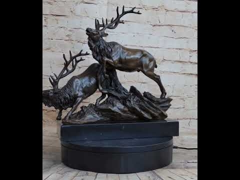 Elk Sculpture Dynamic Pose Polished Bronze Black Base Lodge Decor