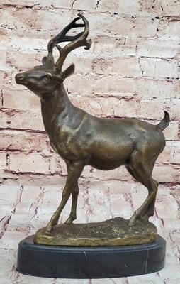 Elk Sculpture Textured Bronze Polished Black Base Traditional Decor