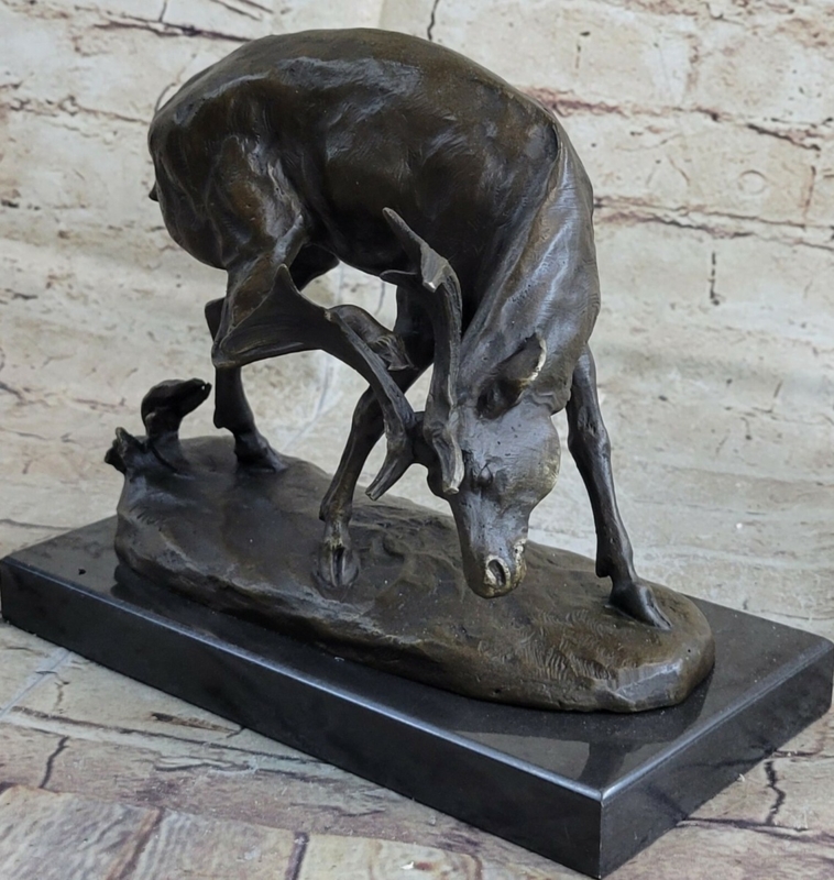 Elk Statue Antiqued Bronze Finish Marble Base Cabin Style Decor