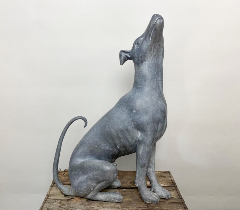 English Estate Garden Statue Greyhound Aged Lead Finish Pedestal