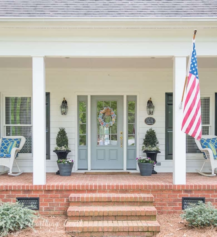 Entry Bench Black Slatted Back with Tall Planters Farmhouse