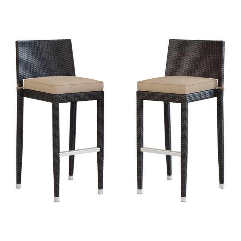 Espresso Wicker Bar Stool Camel Cushions Stackable Low Back