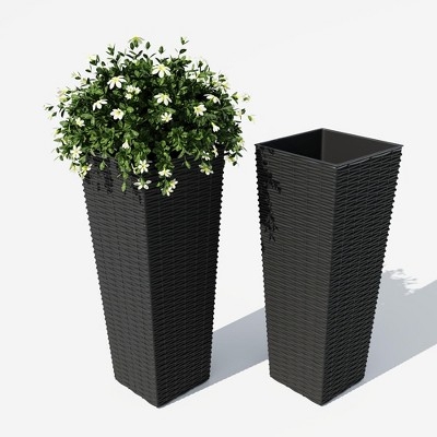 Espresso Woven Texture Tall Tapered Square Planter Modern