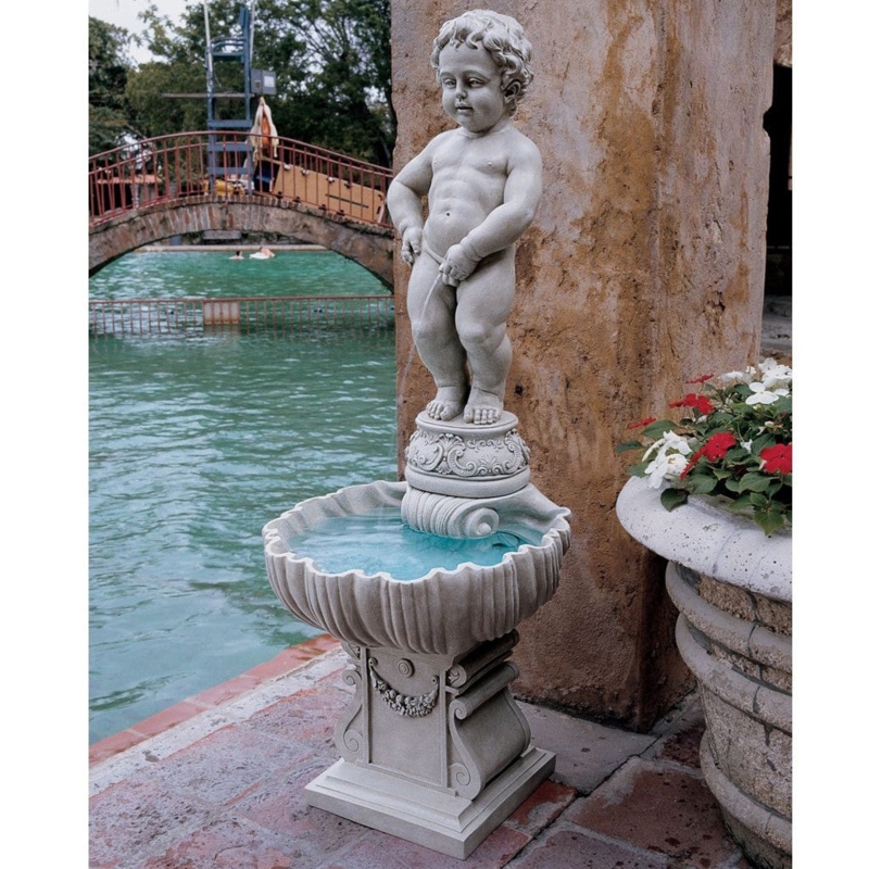 European Style Garden Fountain Tiered Basin Figurative Statue Weathered