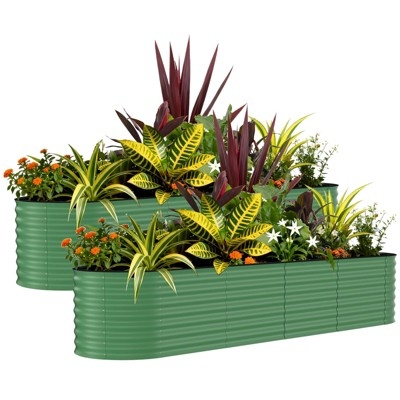 Extra Long Raised Garden Bed, Forest Green Corrugated Metal Planters
