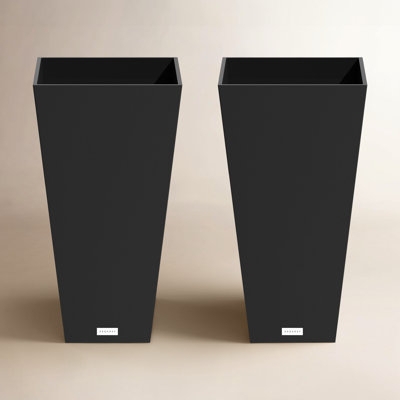 Extra Tall Matte Black Tapered Planter Horizontal Ribbing