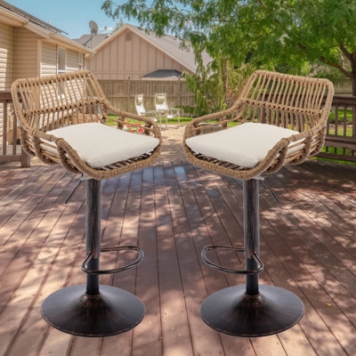 Extra Tall Patio Bar Stool with Swivel Mechanism and Slat Back