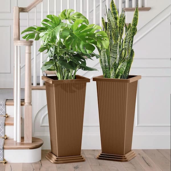 Extra Tall Woven Brown Planter for Modern Poolside Patio