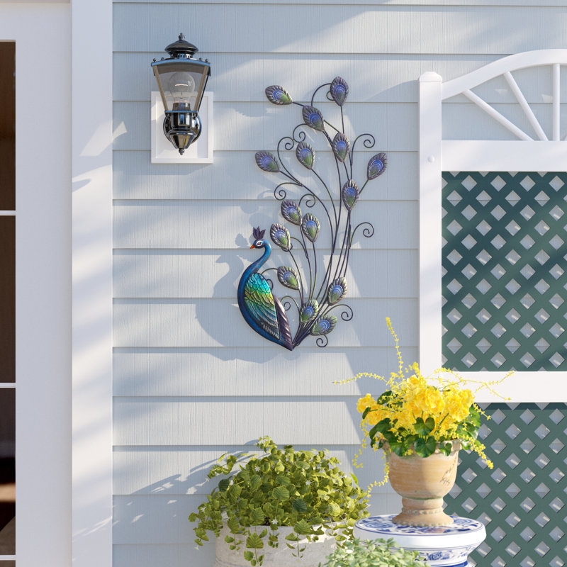 Faaliliu Blue & Green Glass Peacock Metal Wall Sculpture Lark Manor