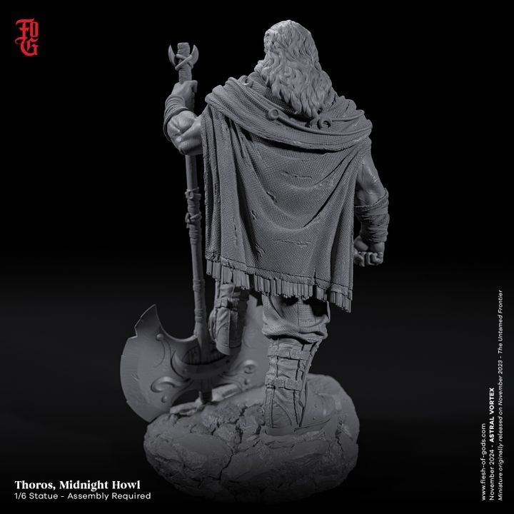 Fantasy Collectible Statue, Warrior with Wolf Companion, Unpainted Resin.