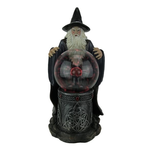 Fantasy Wizard Figurine Integrated Plasma Ball Grey Robe Gothic Decor