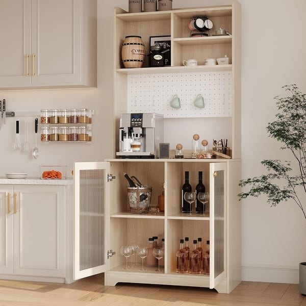 Farmhouse Kitchen Pantry Hutch with X-Brace Sides in White