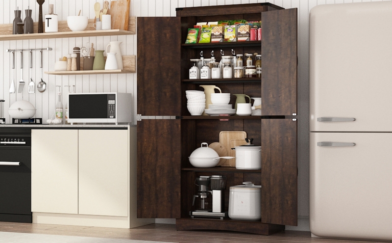 Farmhouse Pantry Cabinet Dark Wood With Open Center Niche