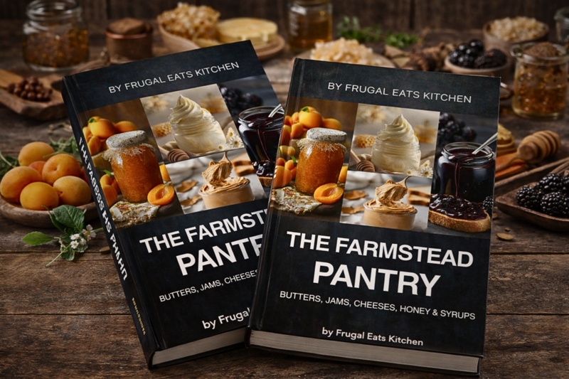 Farmhouse Pantry Shelving with Mason Jars against Brick Wall