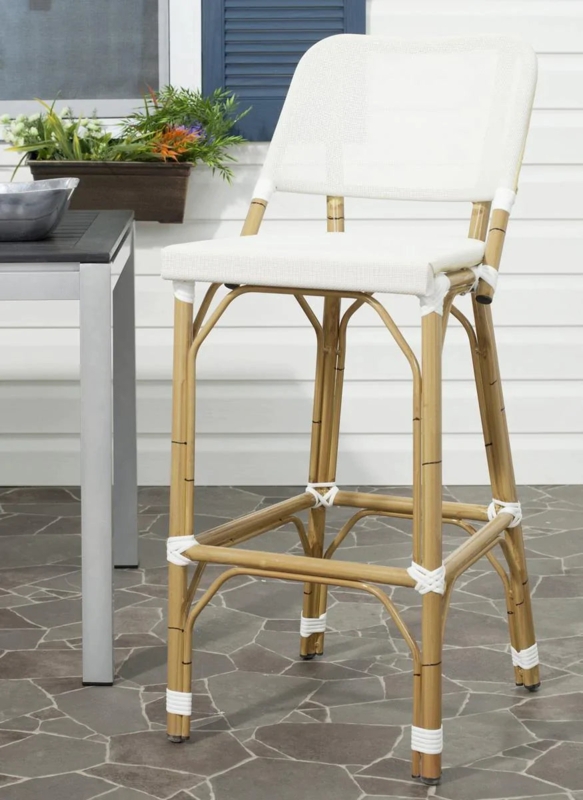 Faux Bamboo Outdoor Bar Seating French Bistro Silhouette Woven Seat