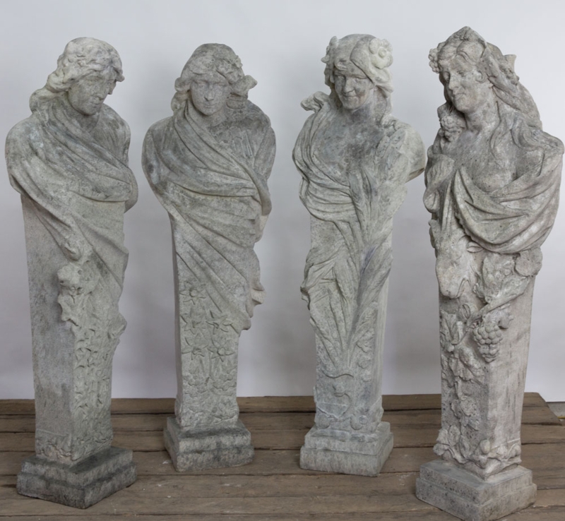 Female Herm Statue Set featuring Weathered Grey Pillar Bases