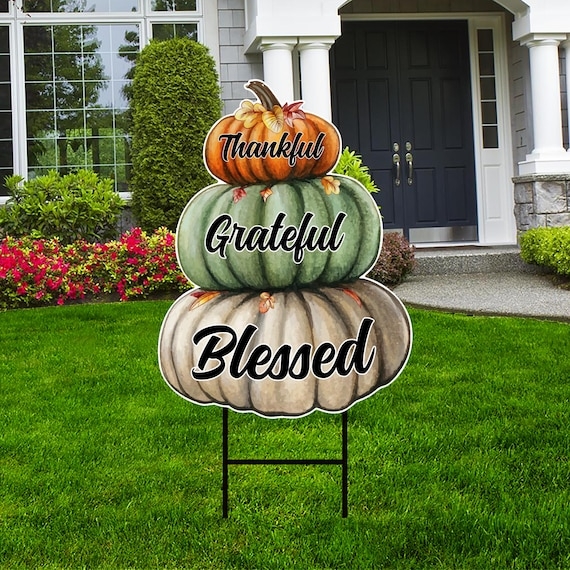 Festive Yard Sign Stacked Plank Silhouette Metal H-Stake Thanksgiving
