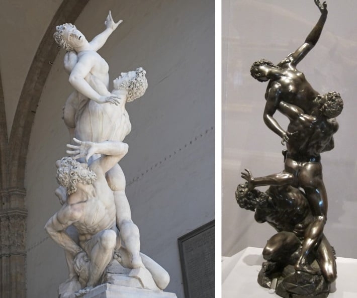 Figural Sculpture with Spiraling Composition and Verdigris Patina