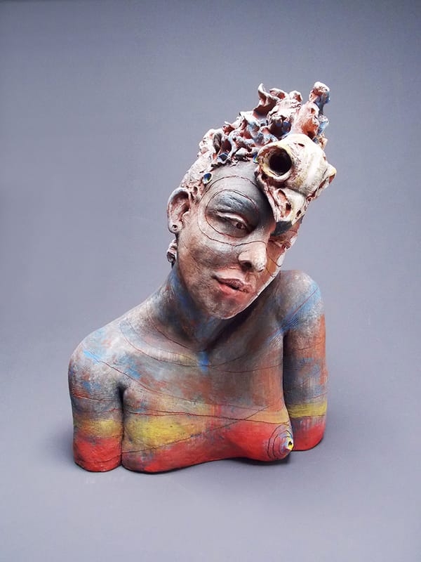 Figurative Sculpture Human Wolf Subject Matte Ceramic Texture Folk Art