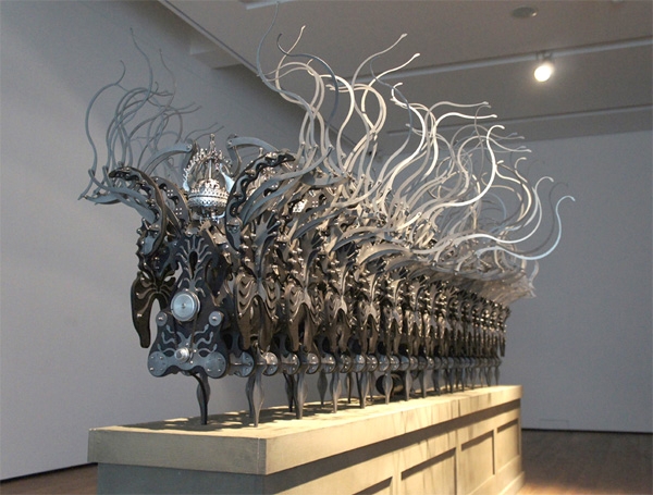 Figurative Sculpture Interconnected Rings Industrial Metal Art