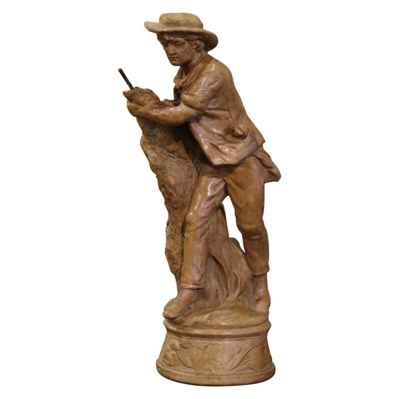 Figurative Sculpture Terracotta Farmer Holding Scythe Rustic French