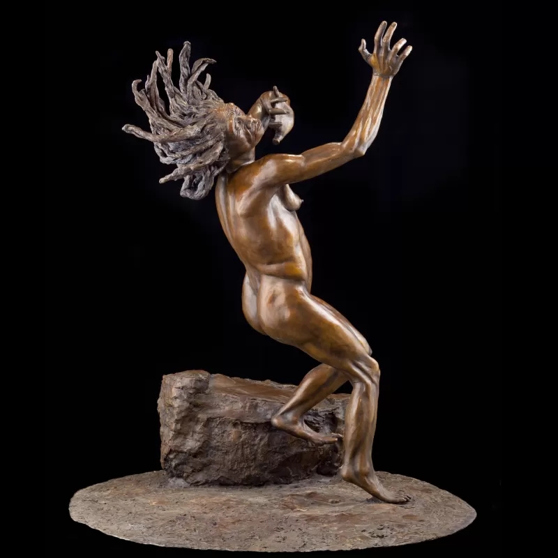 Figurative Sculpture with Highly Textured Surface and Antique Patina