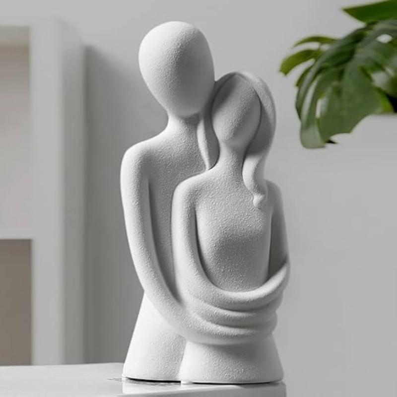 Figurine Abstract Couple White Matte Interlocking Modern Romantic