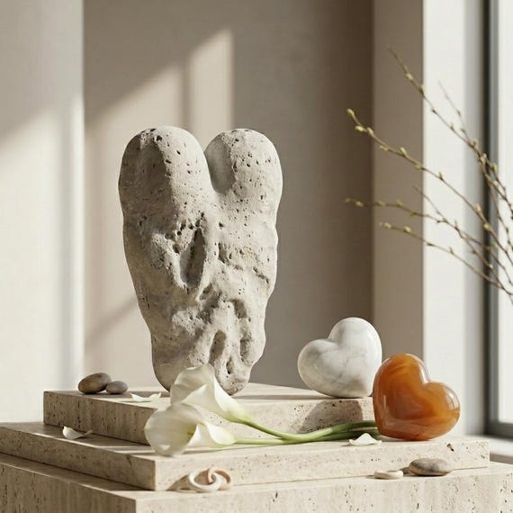 Figurine Abstract Stone Pitted Texture Limestone Look Ancient Style