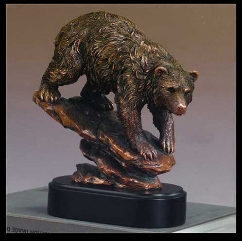 Figurine Antique Bronze Finish Bear Silhouette Rocky Terrain Base Decor