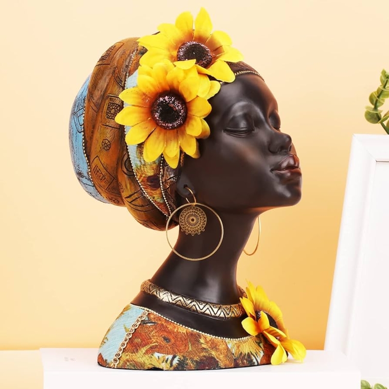 Figurine Bust: Resin with Gold Choker Accents and Matte Finish.
