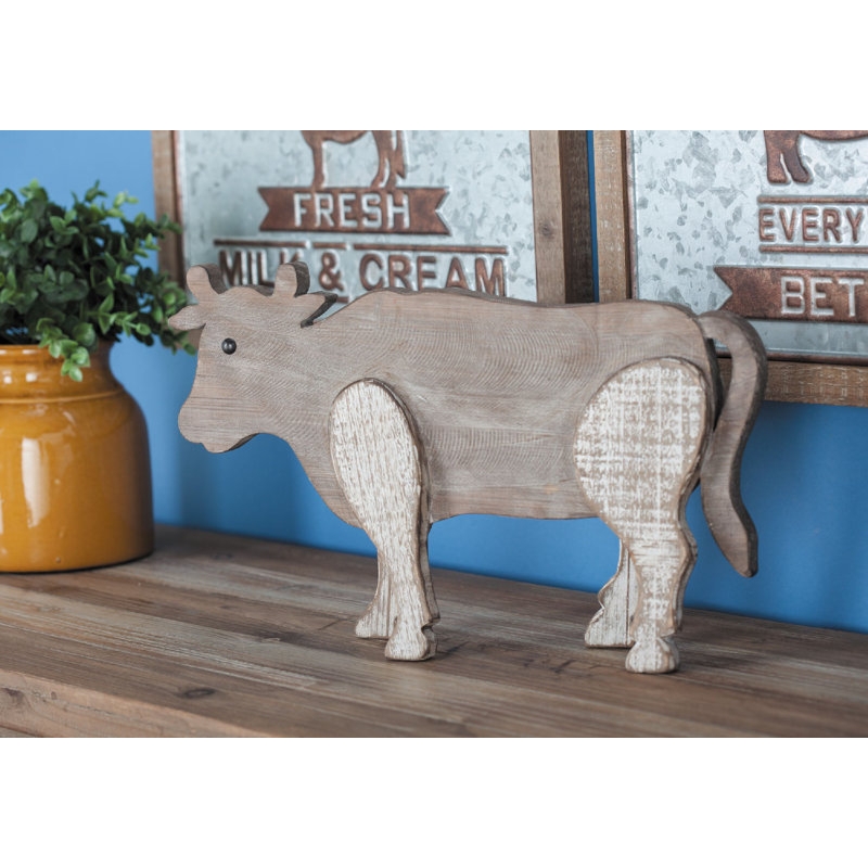 Figurine: Carved Fir Wood Deer with Stylized Silhouette, Rustic Decor