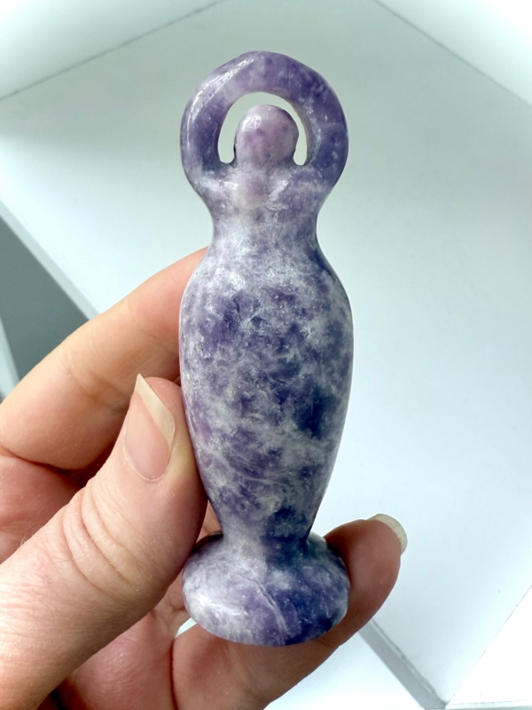 Figurine Carved Goddess Form Lepidolite Stone Mottled Lavender Boho