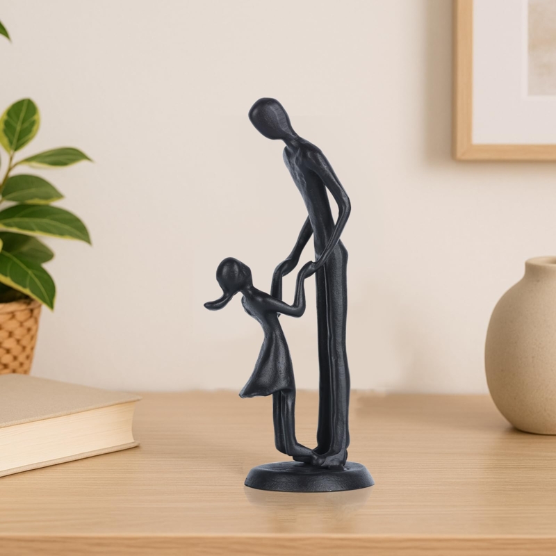 Figurine Cast Iron Appearance Dark Bronze Textured Minimalist Decor