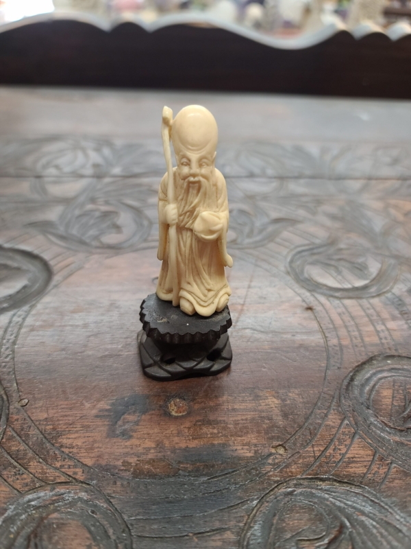 Figurine Chinese Deity Shou Longevity Iconography, Miniature Carving