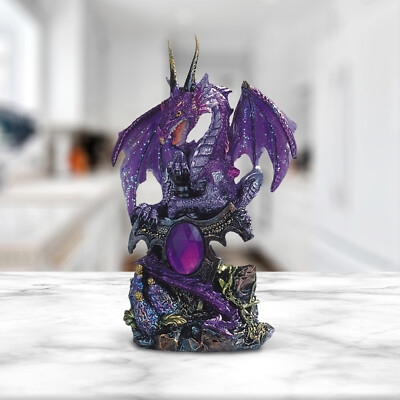 Figurine Dragon Faceted Blue Gem Metallic Gold Accents Fantasy