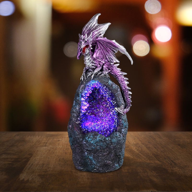 Figurine Dragon Luminous Geode Base Metallic LED Fantasy Decor