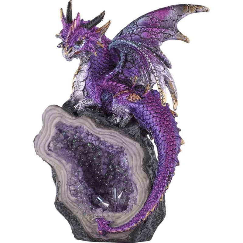 Figurine Dragon on Crystalline Base Metallic Finish Fantasy Sculpture
