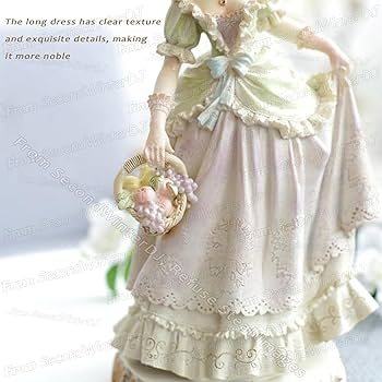 Figurine Elegant Lady with Flower Basket and Wide Brimmed Hat