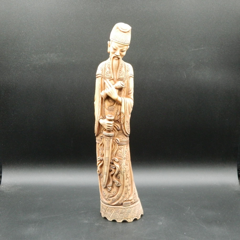 Figurine Faux Ivory Shelf Accent, Asian Emperor 16 Inch Height Resin