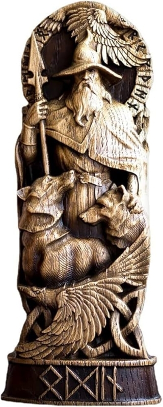 Figurine, Hand Carved Appearance, Aged Finish Norse God Statue