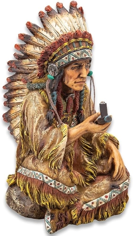 Figurine Hand-Painted War Bonnet Peace Pipe Southwestern Style