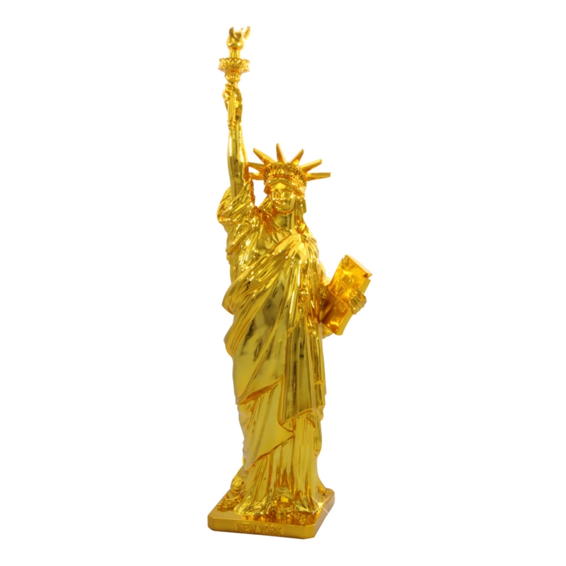Figurine Inscribed Pedestal Gold Statue of Liberty Replica Polished Finish