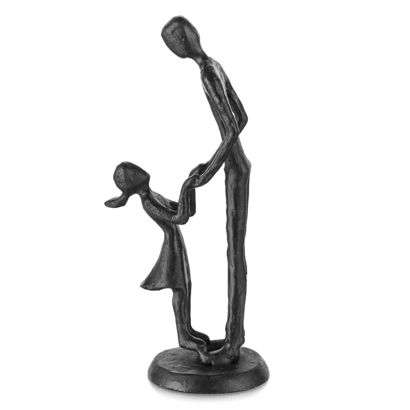 Figurine Matte Iron Appearance Black Charcoal Family Sculpture