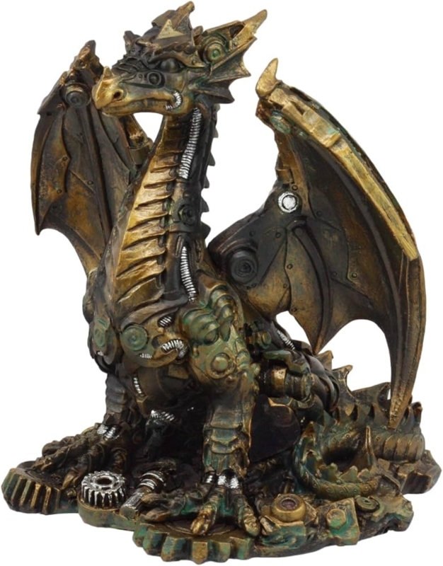Figurine Mechanical Dragon Antique Finish Gears Bronze Sculpture