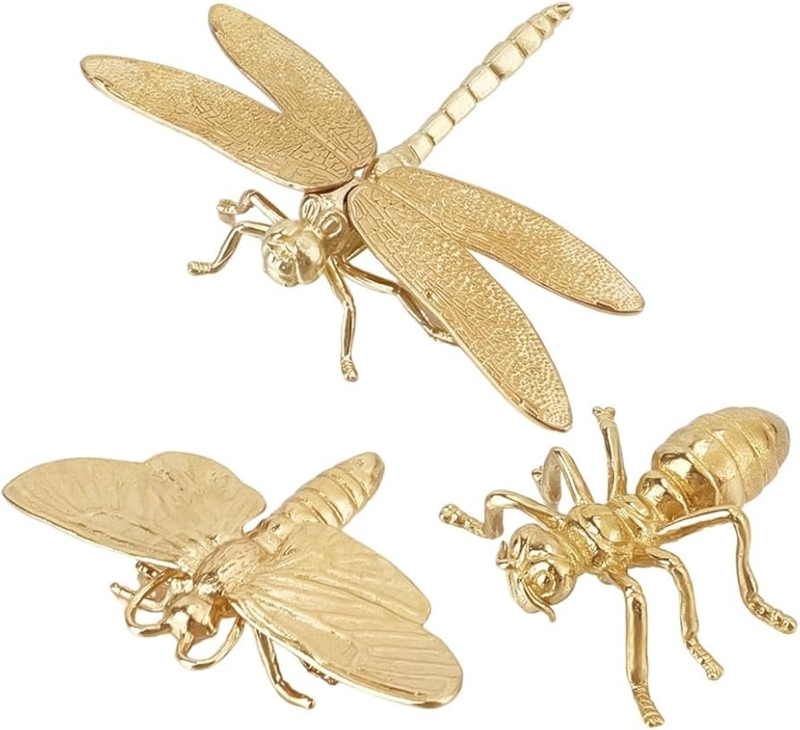 Figurine Miniature Collectible Brass Insect Motif Gold Dragonfly Set
