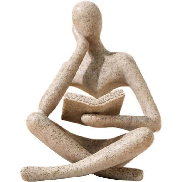 Figurine Minimalist Beige Resin Abstract Thinker Pose Statue
