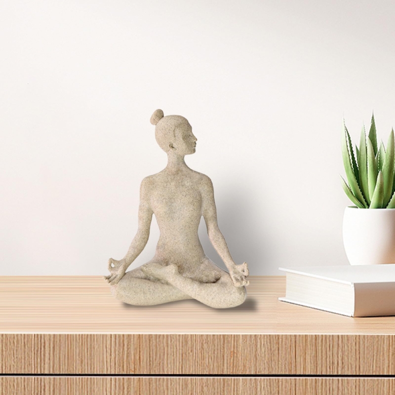 Figurine Minimalist Yoga Pose Matte Beige Resin Zen Decor